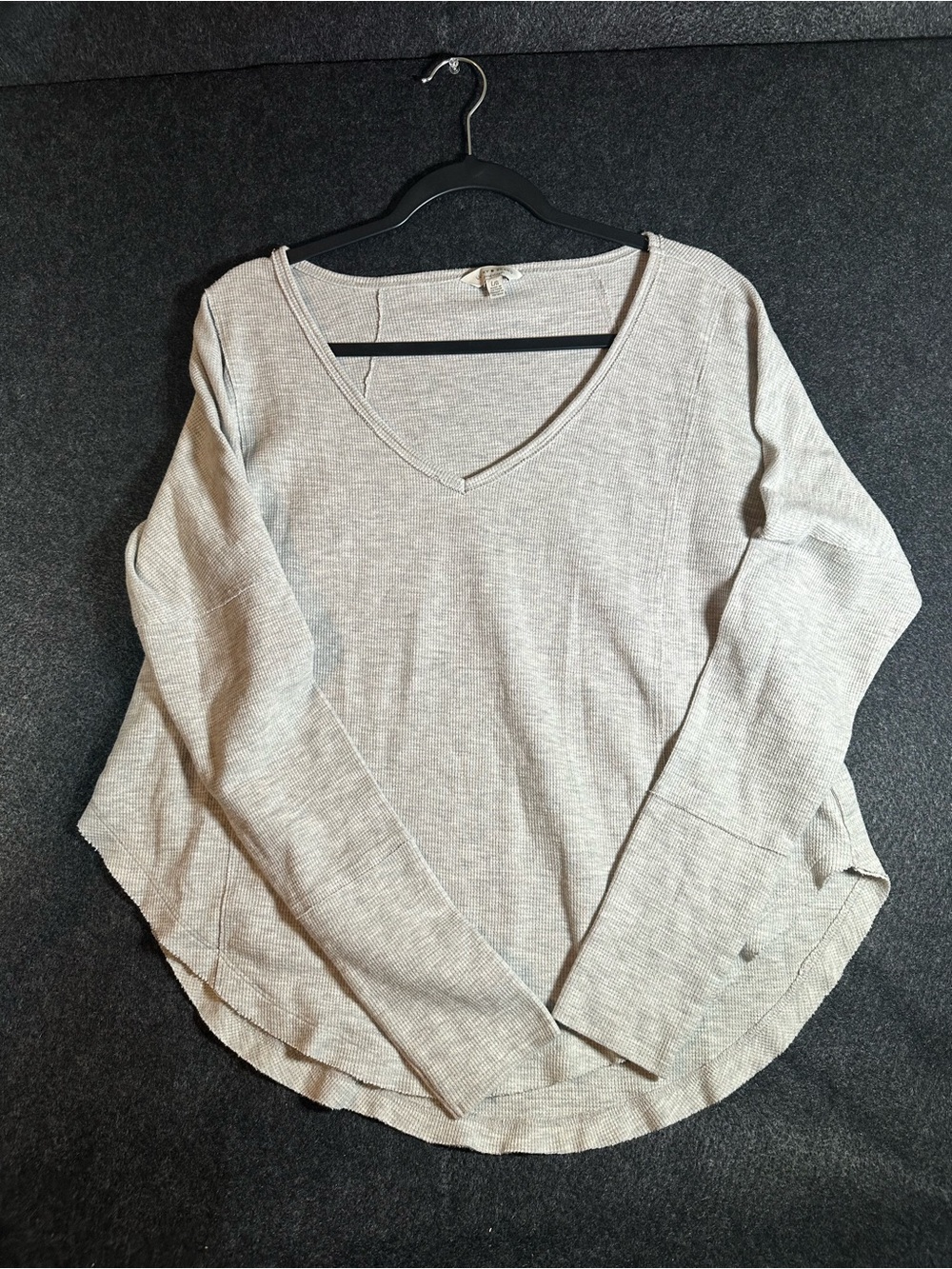Lucky Brand Womens Large Gray Waffle Knit Thermal Long Sleeve V-Neck Shirt